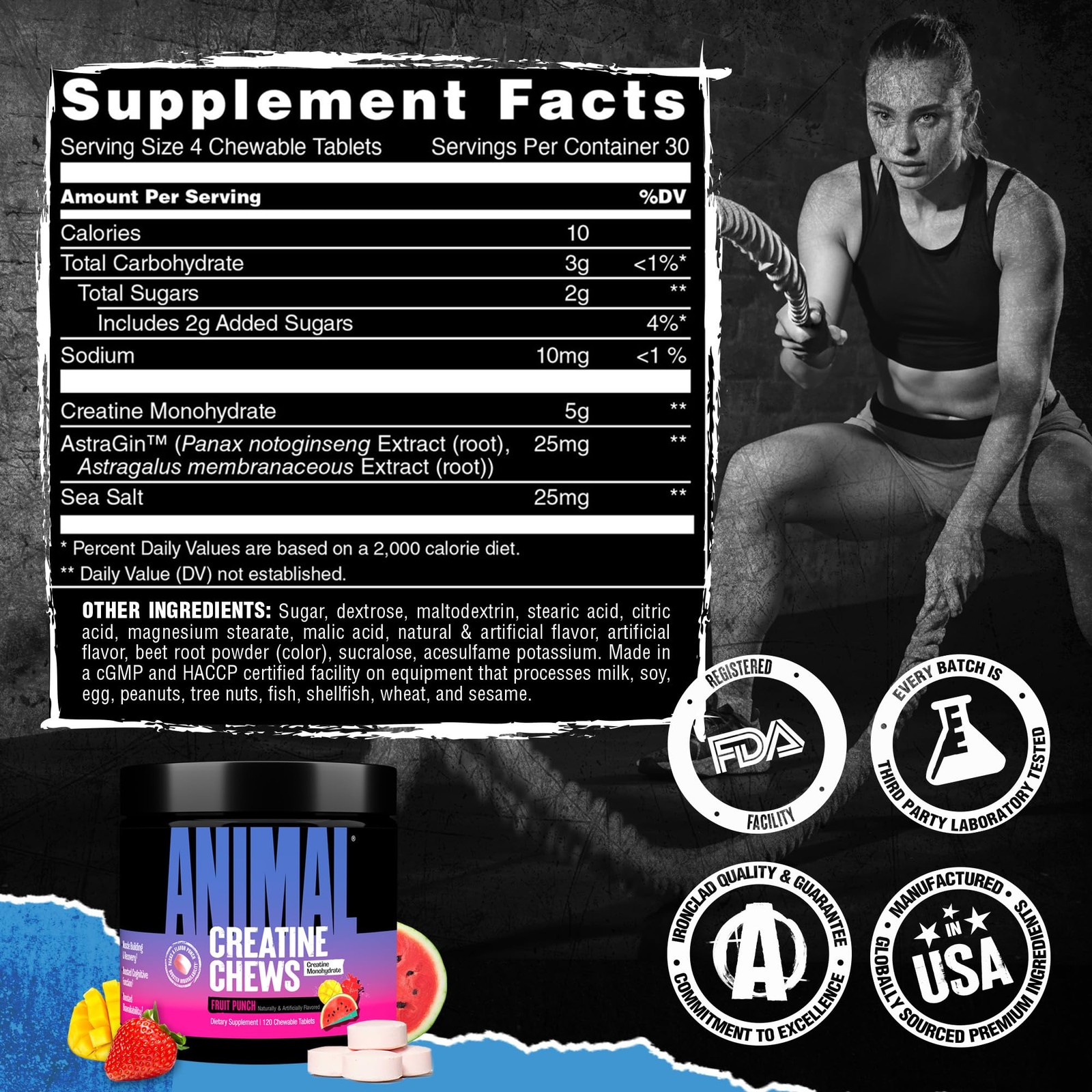 Animal Creatine Chews Tablets – Enhanced 120 Count (Pack of 1), Fruit Punch
