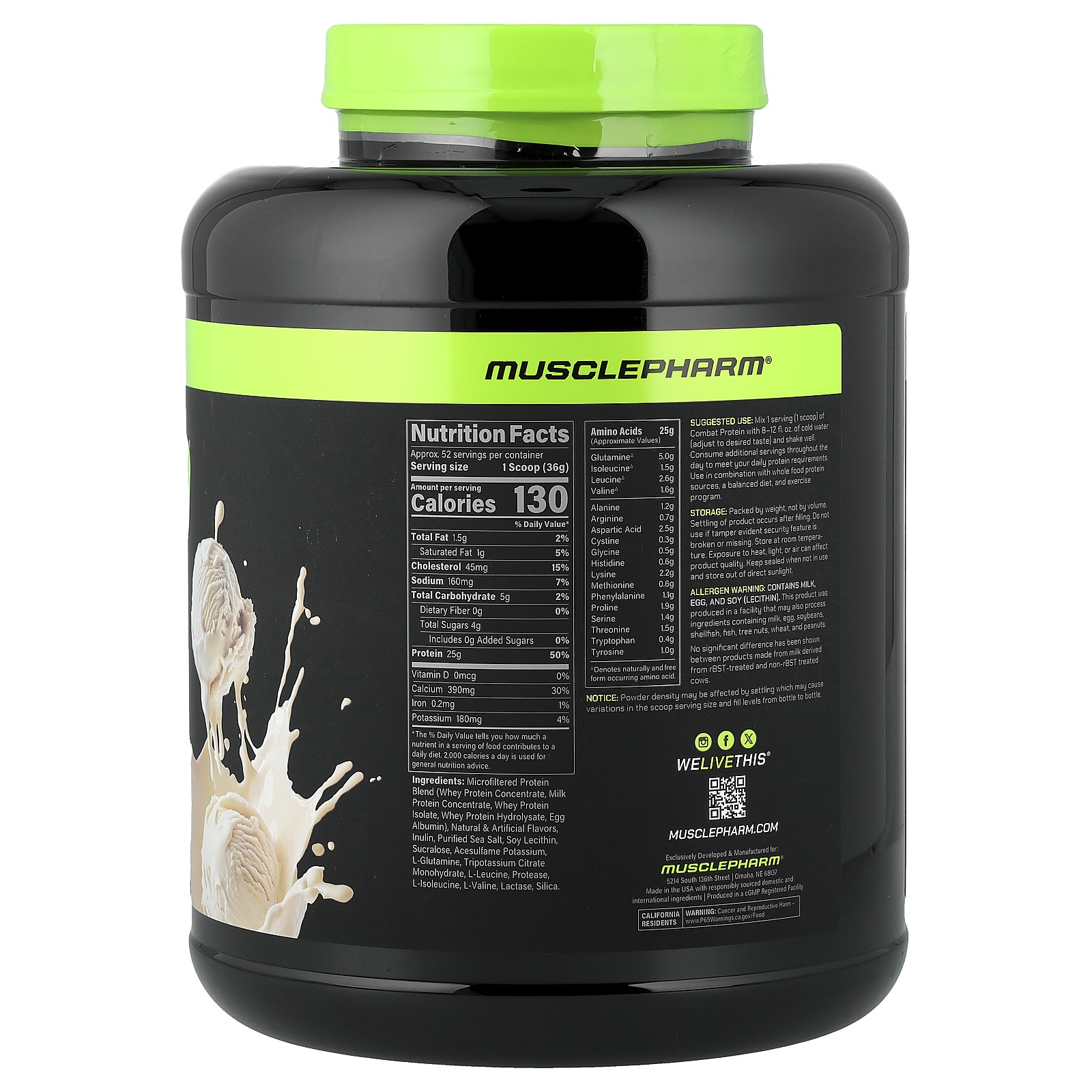 Combat® Protein Powder, Vanilla Ice Cream, 4.1 lbs (1.84 kg)
