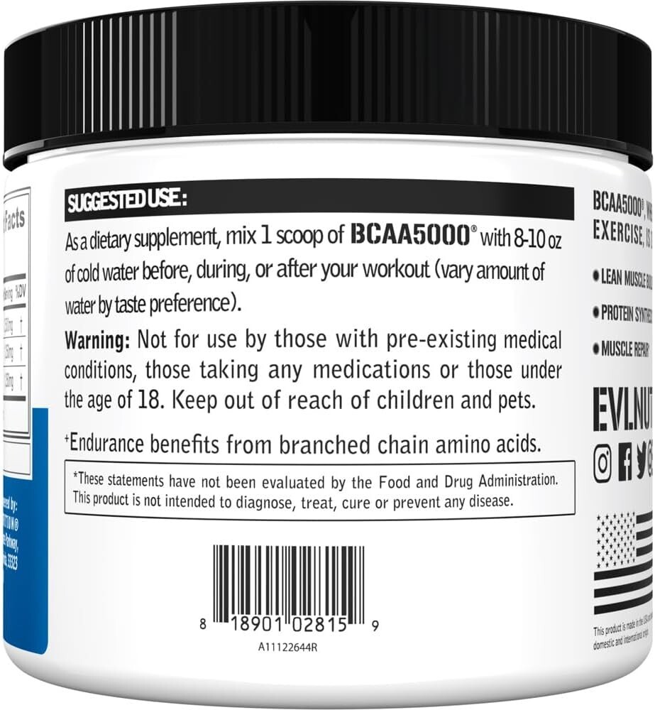 Evlution EVL BCAAs Amino Acids – Stim Free Pre-Workout – 30 Servings Unflavored