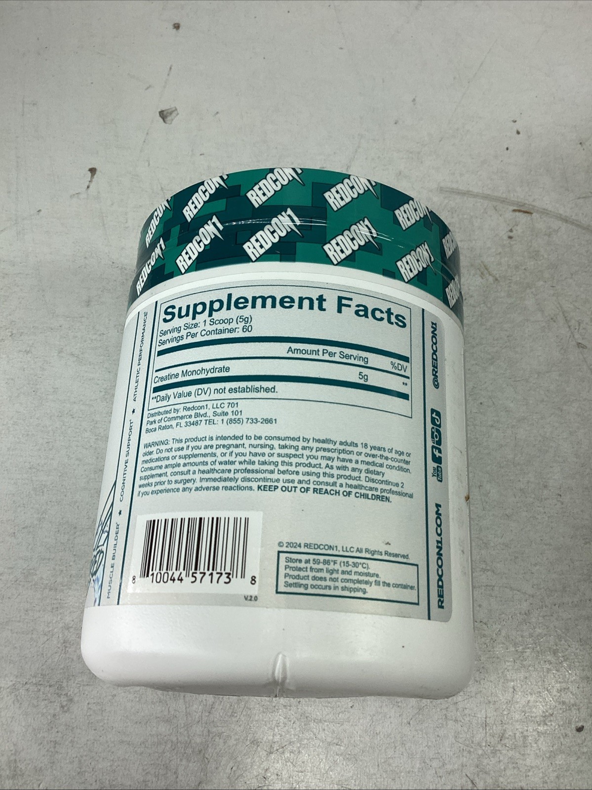 Redcon1 Creatine Monohydrate 5g Unflavored Powder 10.58oz/300g Exp 01/2028