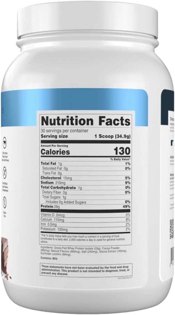 Transparent Labs Grass-Fed Whey Isolate, Oatmeal Choco Chip, 28g Protein
