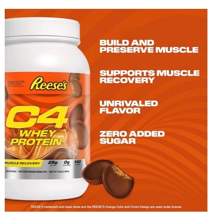 C4 Premium Whey Protein Blend Powder, Reese’s PB, 25gProtein,18srv(1.43lb)