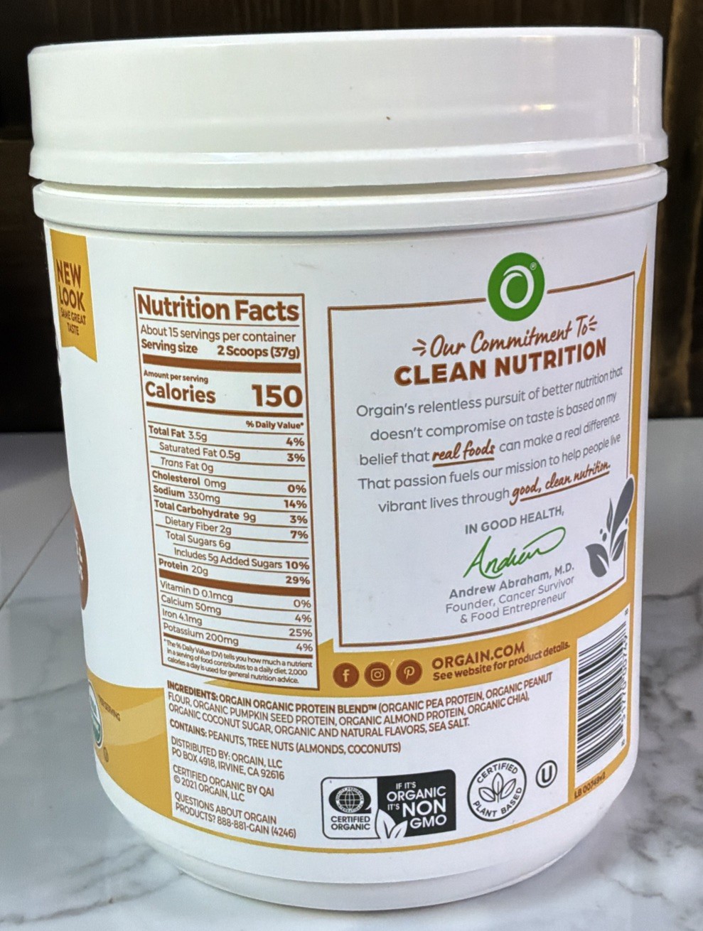 Orgain Simple Plant Protein Powder Organic Gluten-Free Peanut Butter 20 oz