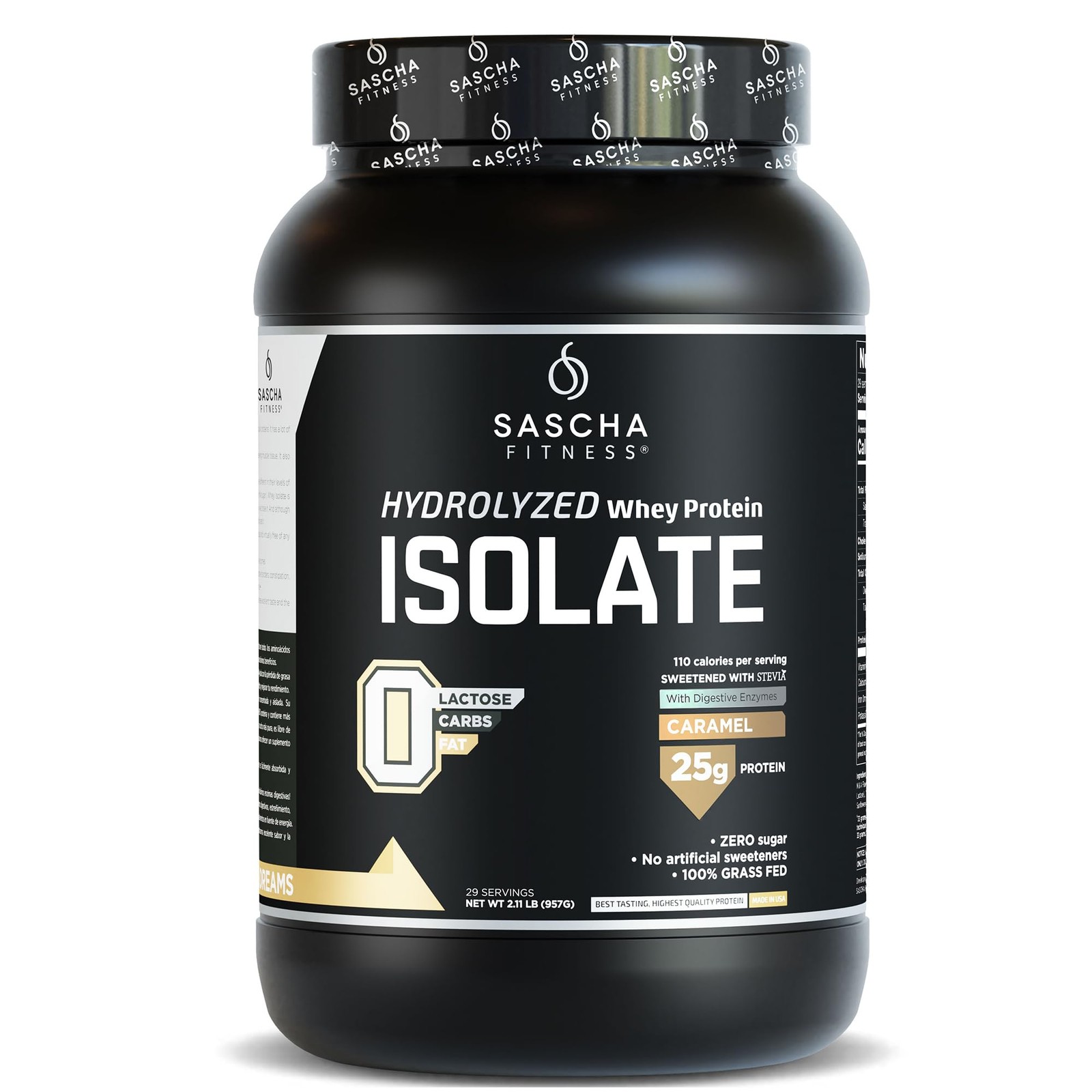 SASCHA FITNESS Hydrolyzed Whey Protein Isolate100% Grass-Fed 2.11 Pounds Cara…