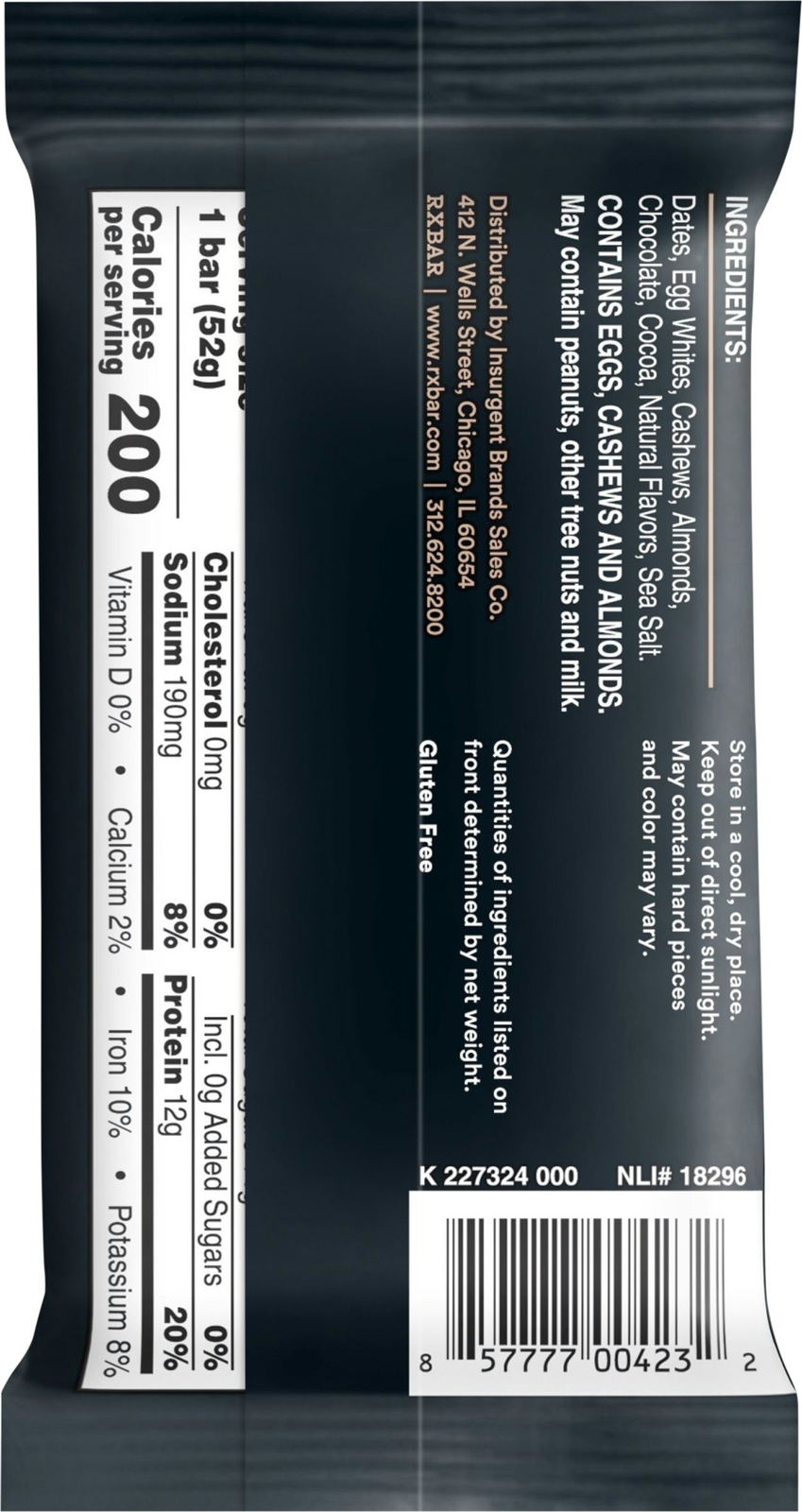 RXBAR Protein Bar 12g Protein Chocolate Sea Salt – 1.83 oz (Pack of 12)
