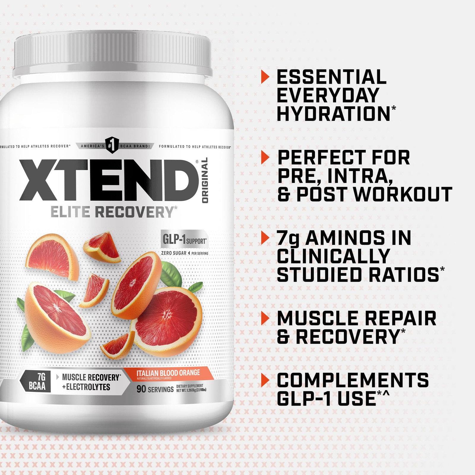 BCAA Powder 7g 2.5g L Glutamine 90 Servings Orange Xtend