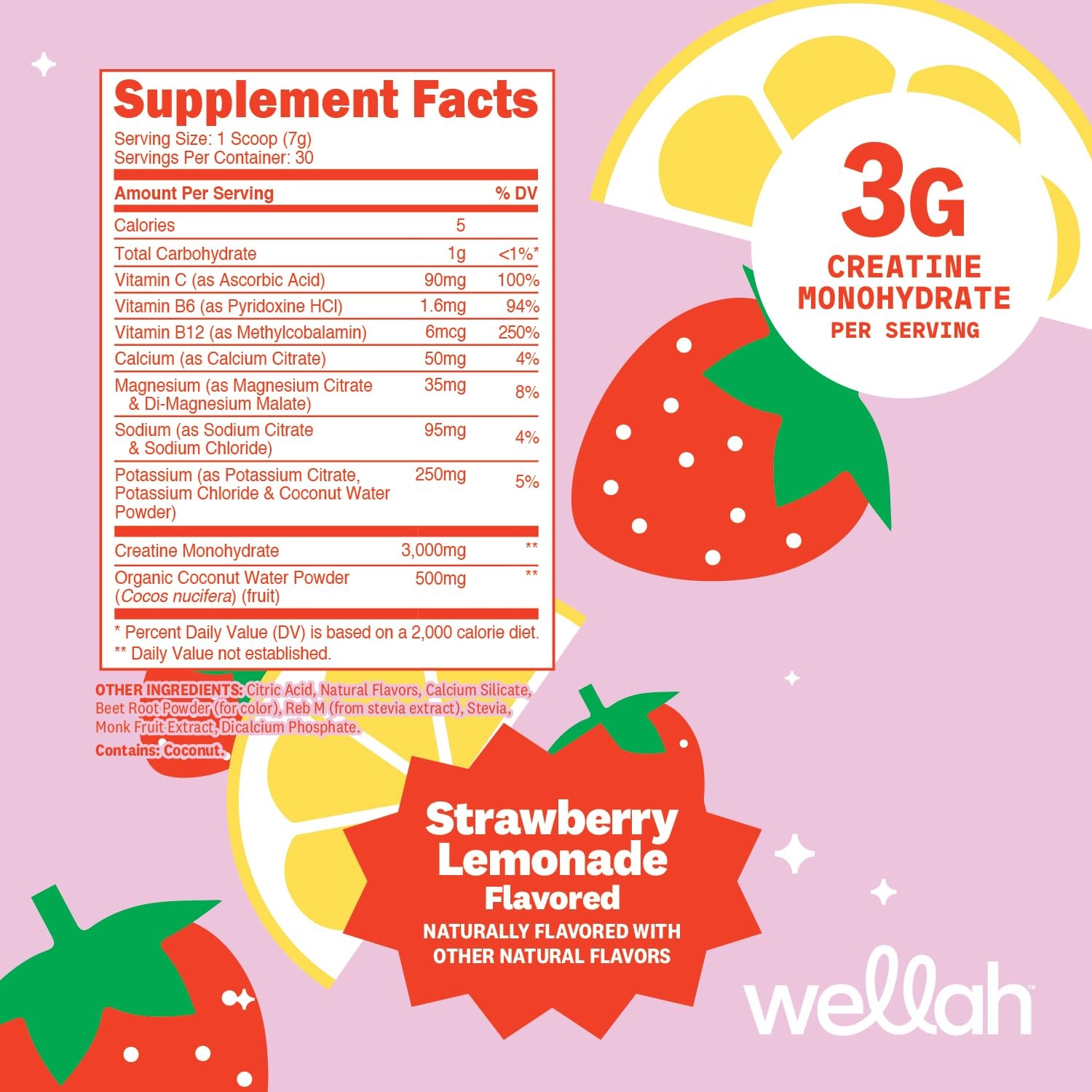 Creatine + Electrolytes Powder (Strawberry Lemonade) 30 Servings – Hydration …