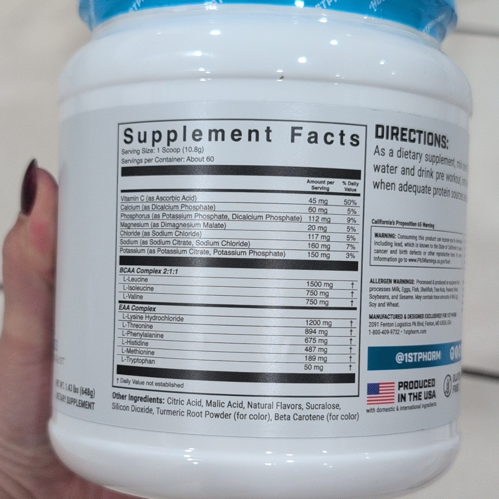 1st Phorm EAA Powder Tropical Mango Gluten Free 60 Servings 1.43 lb