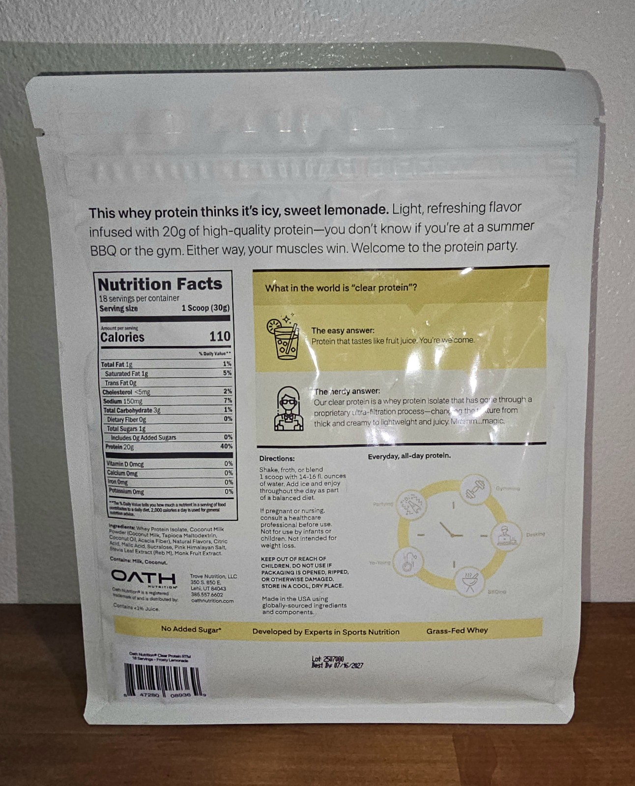 NEW Oath Nutrition Clear Whey Protein Frosty Lemonade Servings 20g Protein 10/27