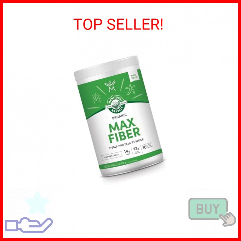 Manitoba Harvest Hemp Yeah Organic Max Fiber Protein Powder, Unsweetened, 16oz,