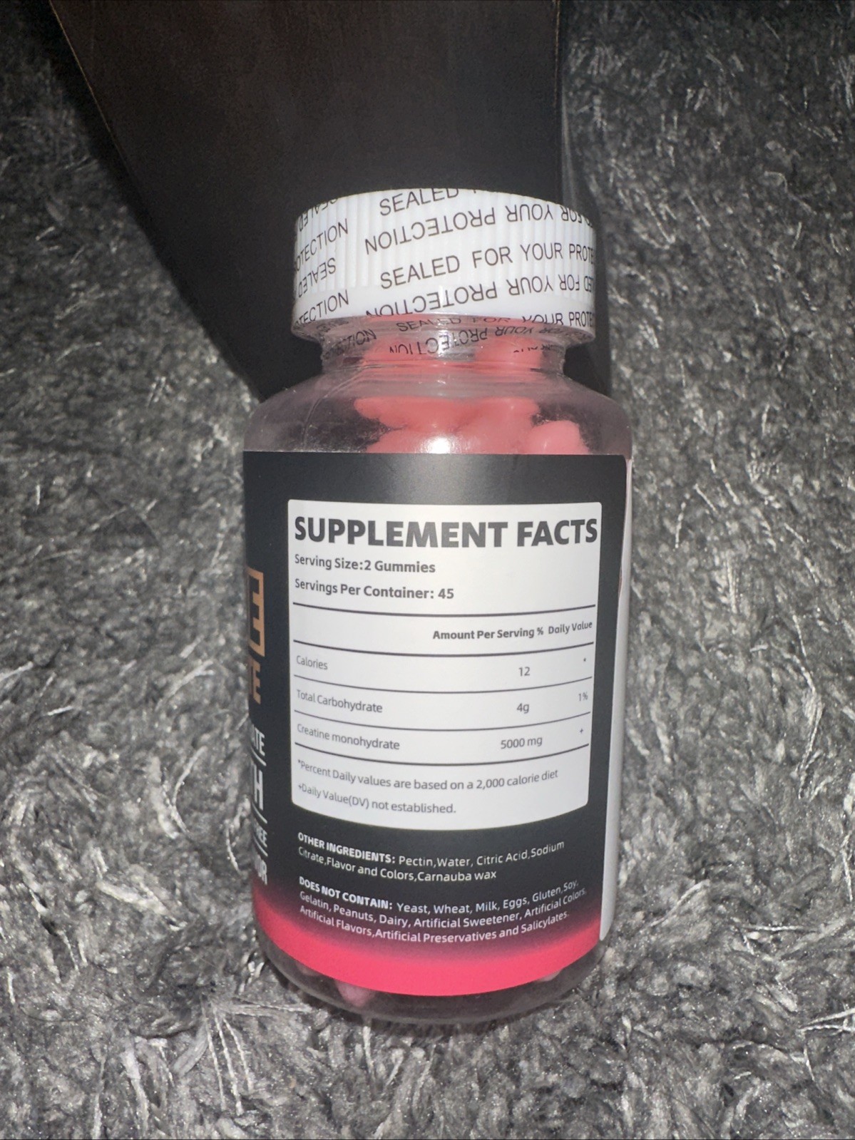Creatine Monohydrate Gummies 5000mg Strawberry Flavor 90 Count EXP 08/26