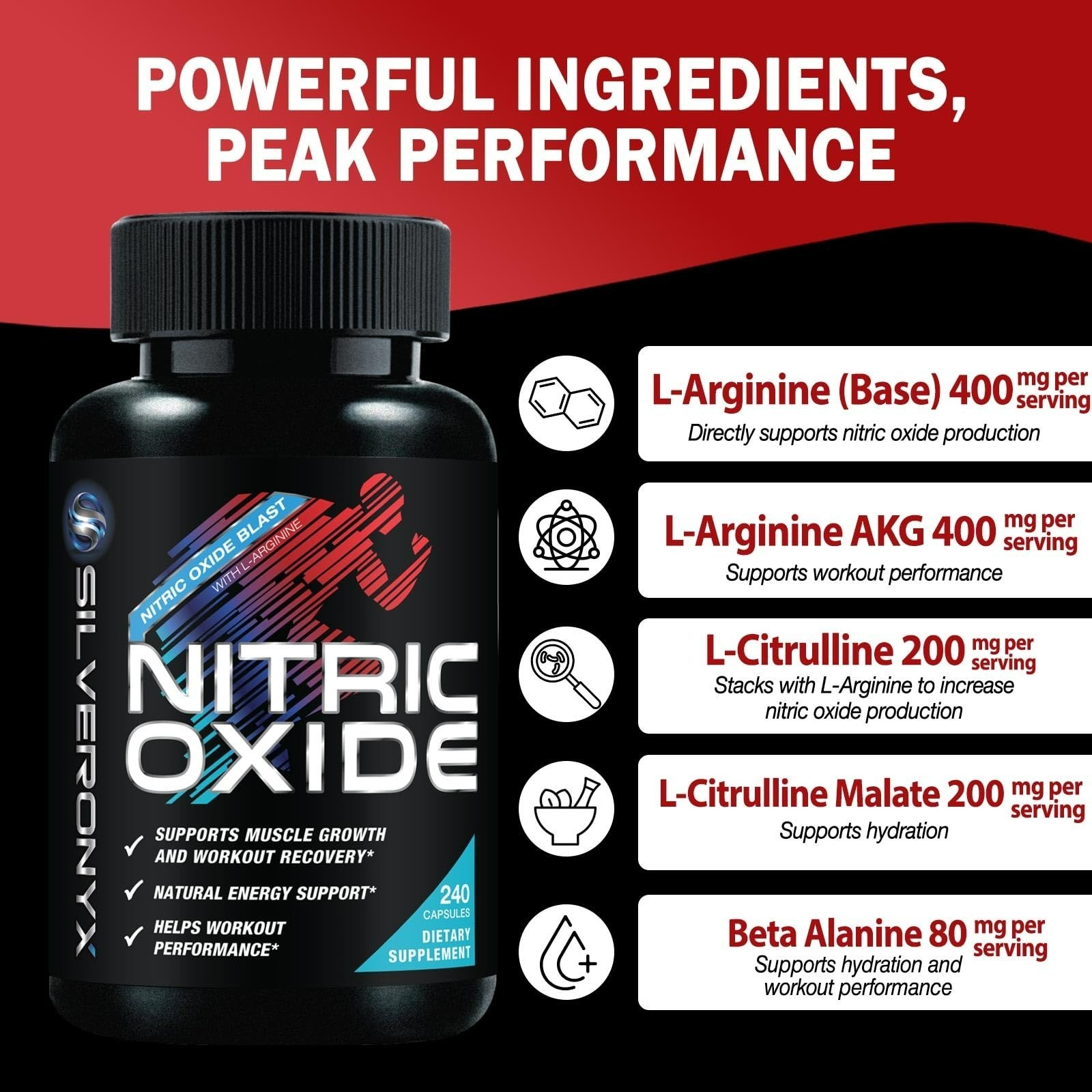 Extra Strength Nitric Oxide Booster – L-Arginine & Citrulline – 240 Capsules