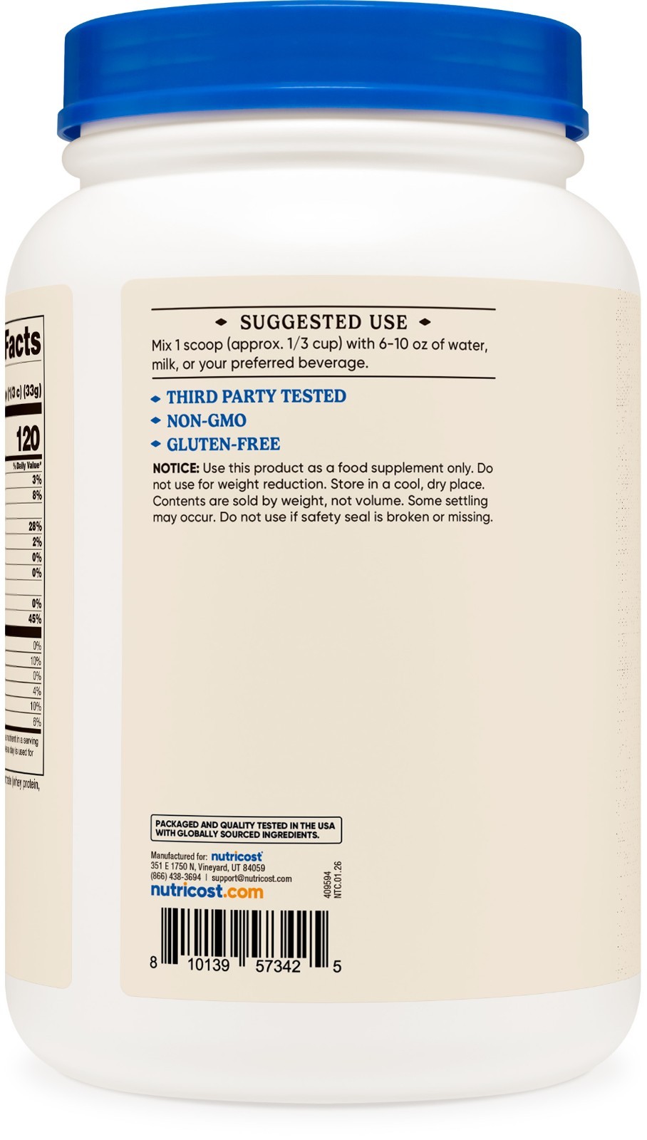 Nutricost Grass-Fed Whey Protein Concentrate (Unflavored) 2LBS