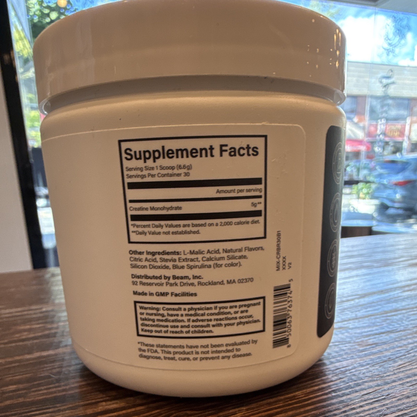 Beam Creatine Monohydrate Powder, Blue Raspberry Flavor, 30 Servings 6.98 oz