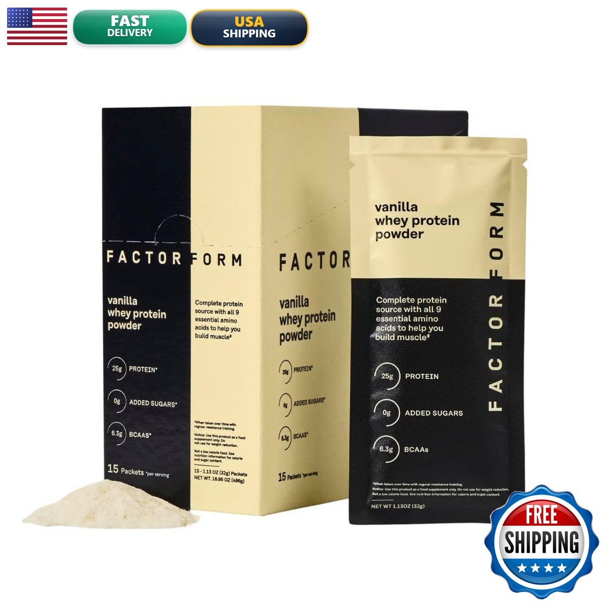FACTOR FORM Whey Protein Powder 100% Whey Isolate 25g Protein & 6.3g BCAAs Carb