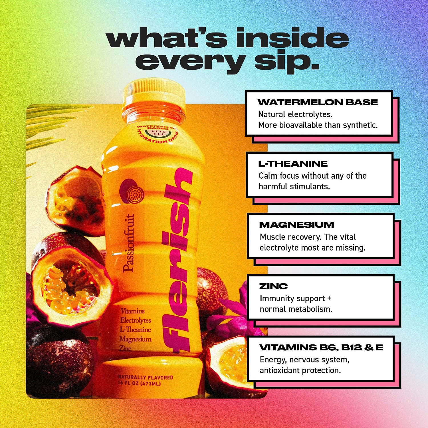 FLERISH Watermelon Juice-Based Hydration Drink, 16oz, 12-ct (Variety) | Sports D