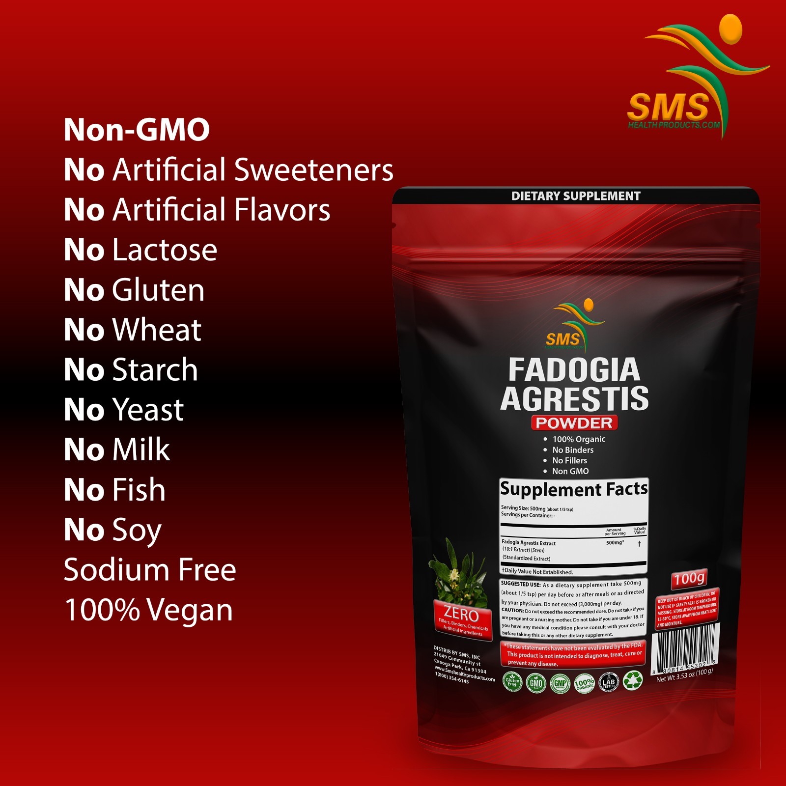 Fadogia Agrestis Extract Powder (Maximum Strength) 10:1 Stem Extract 100g
