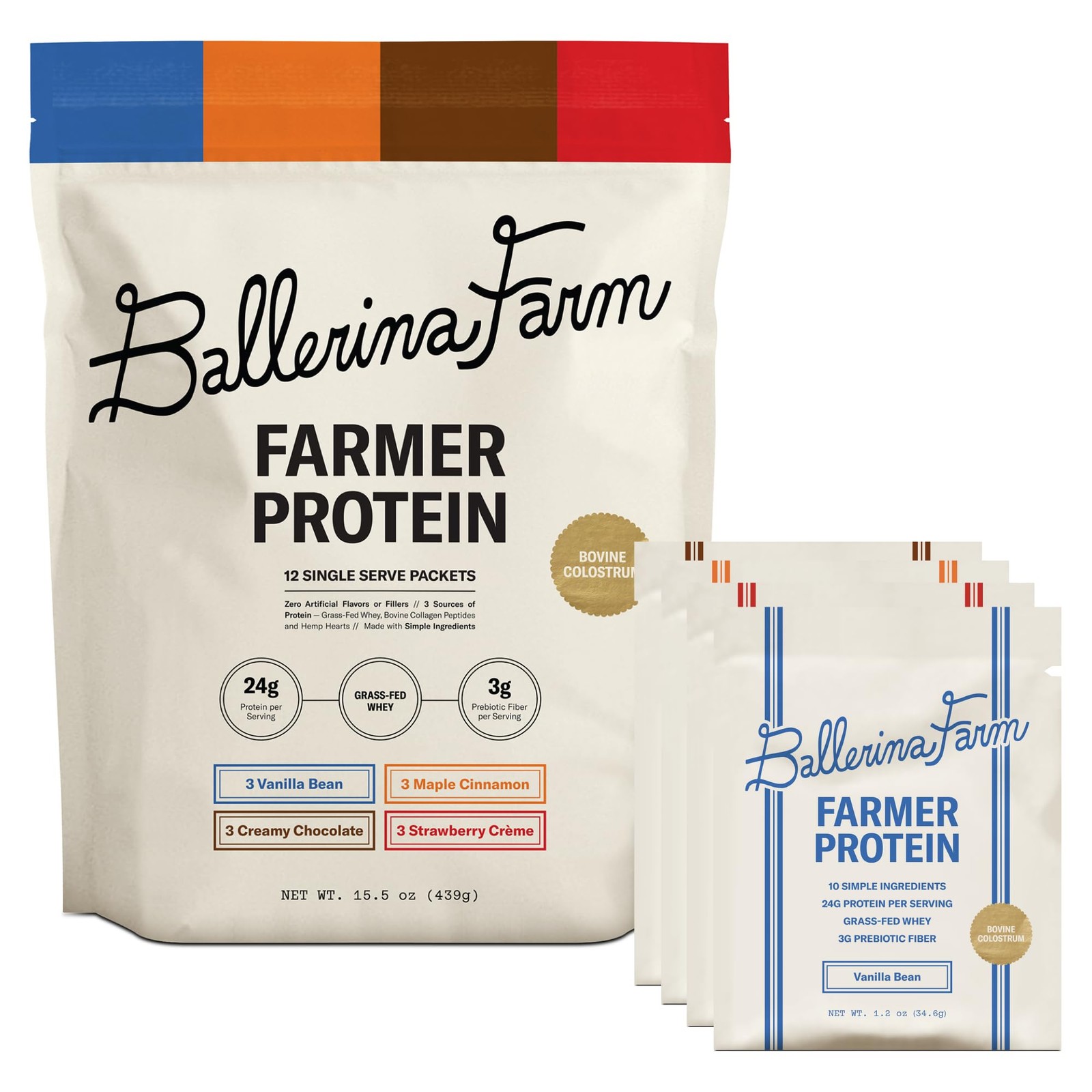 Ballerina Farm Grass Fed Whey Protein Powder, 4 Flavor 15.5 Ounce (Pack of 1)