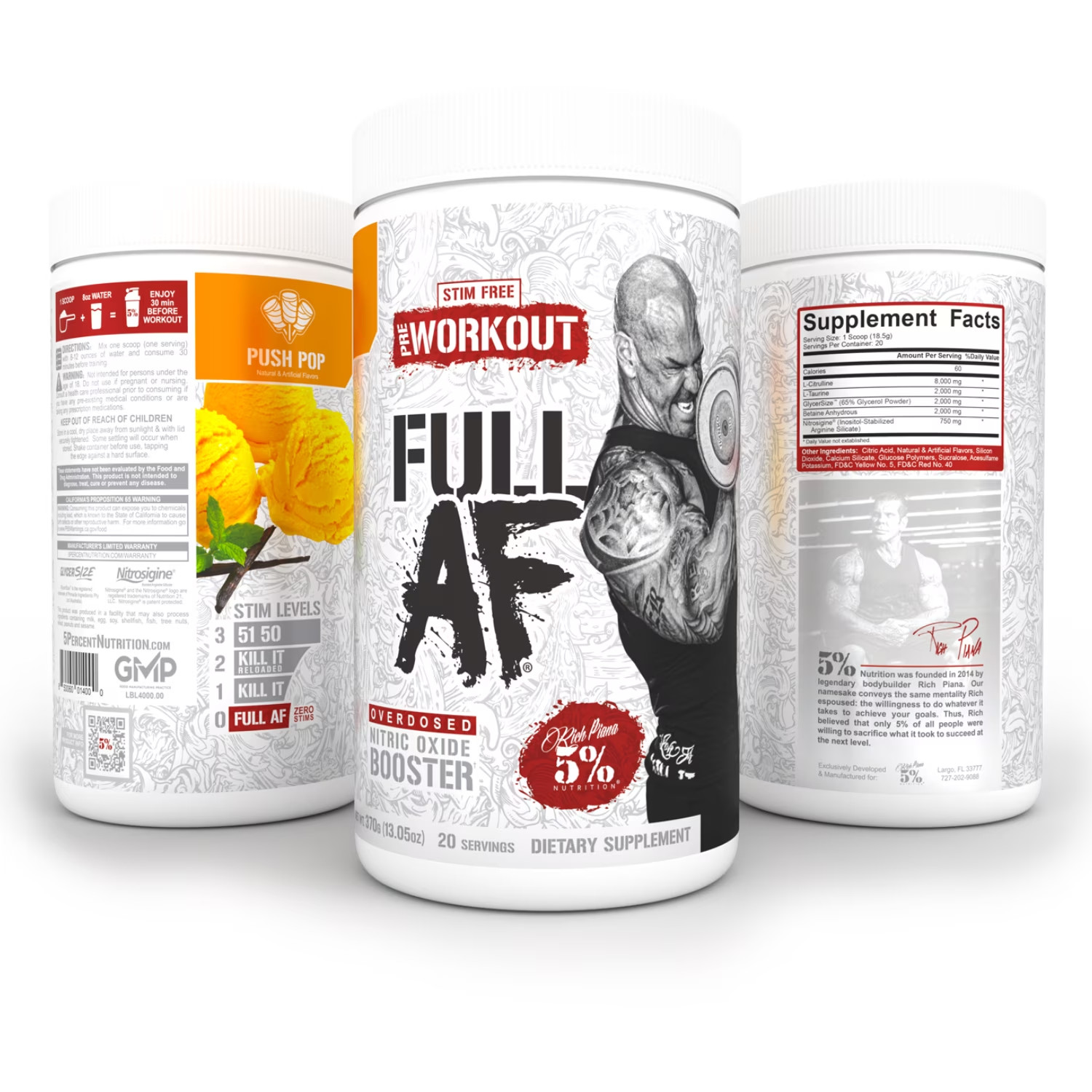 Full AF Pre-Workout Stim-Free Powder Supplement, Caffeine-Free Max Pumps, 20 Ser