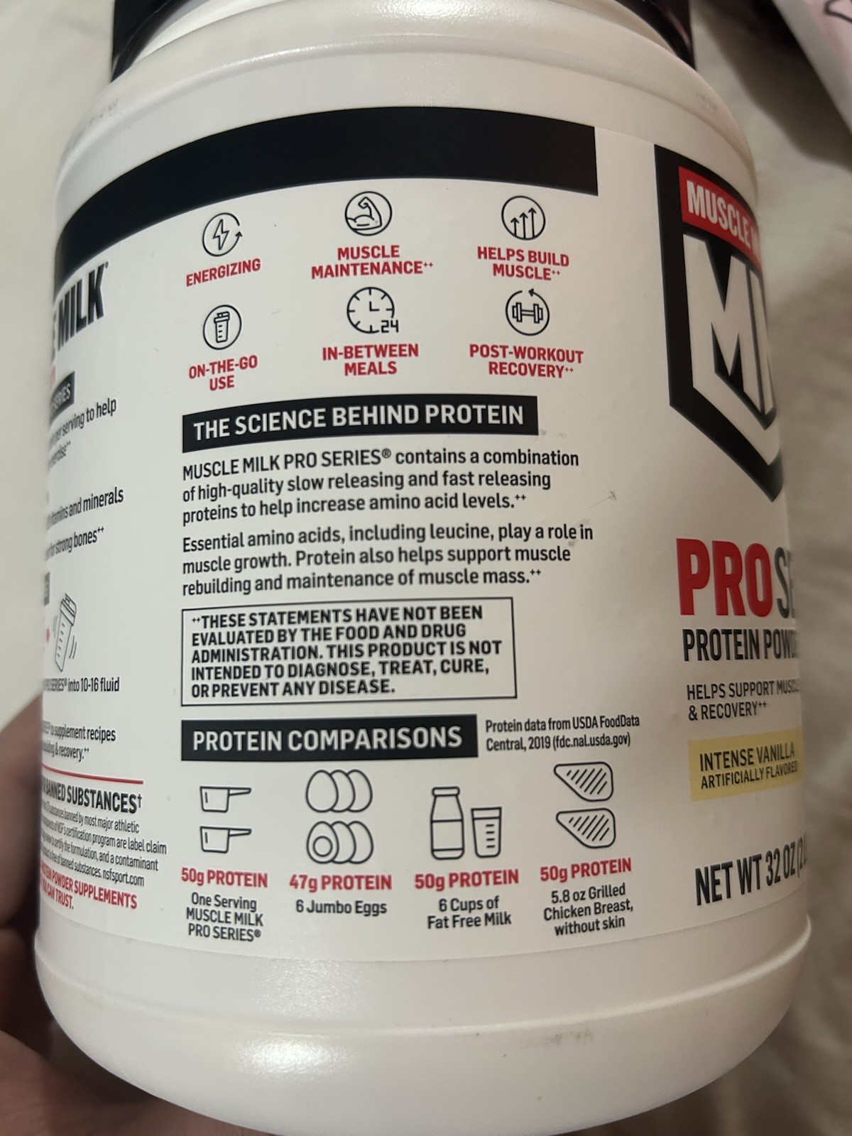 Muscle Milk Pro Series Intense Vanilla Protein Powder 50g NSF 32oz Gluten-Free