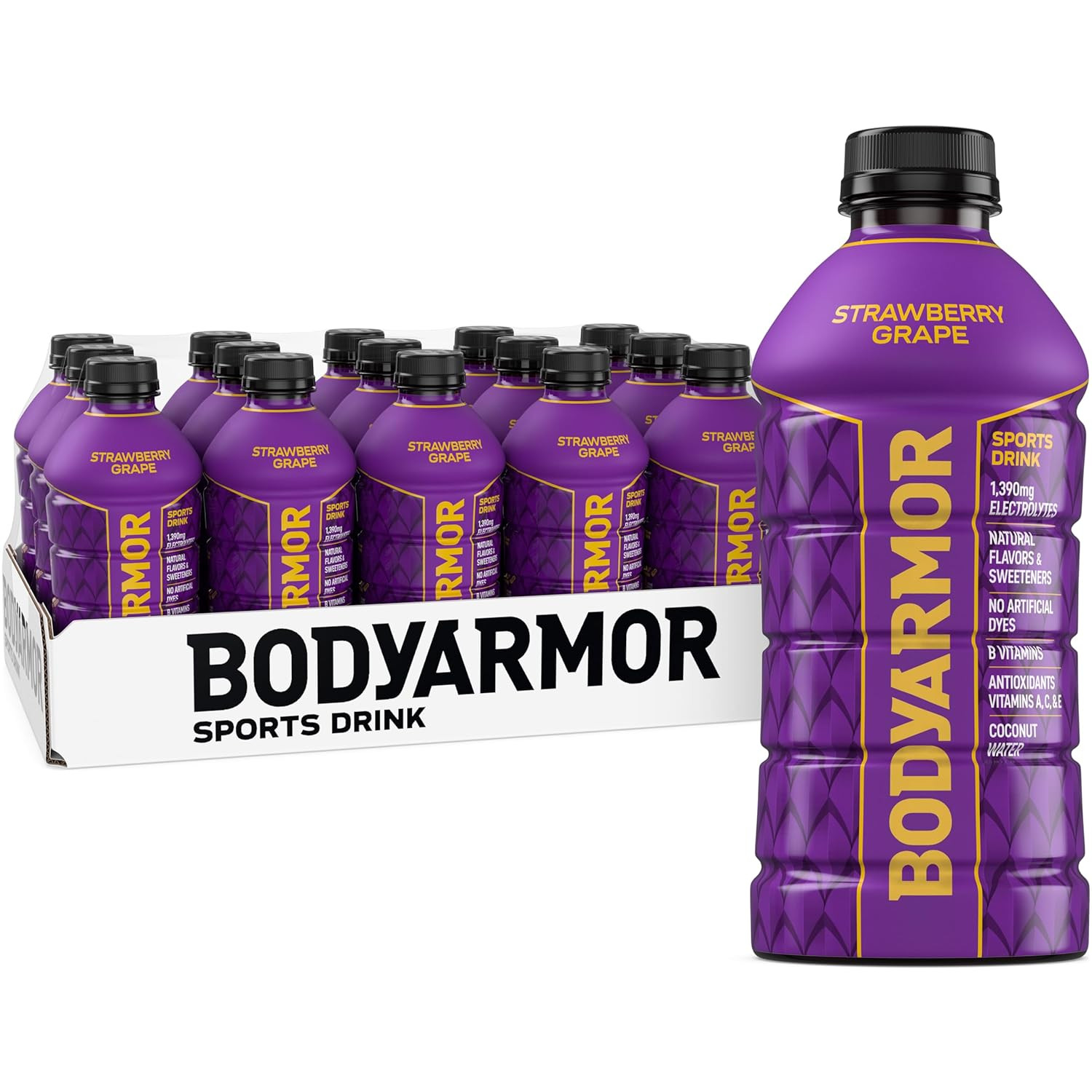 BODYARMOR Sports Drink, Strawberry Grape, 15-Pack of 28 Fl Oz Hydration Bottles