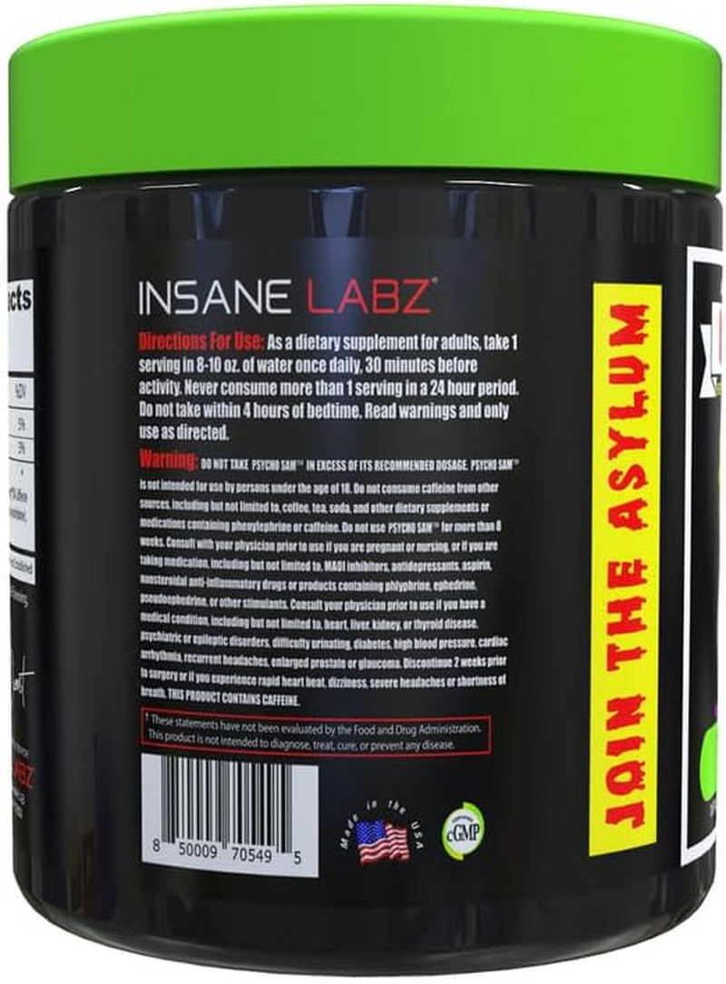 Psycho Sam, High Stimulant Pre Workout Powder, 30 Srvgs (30 Servings (Pack of 1)