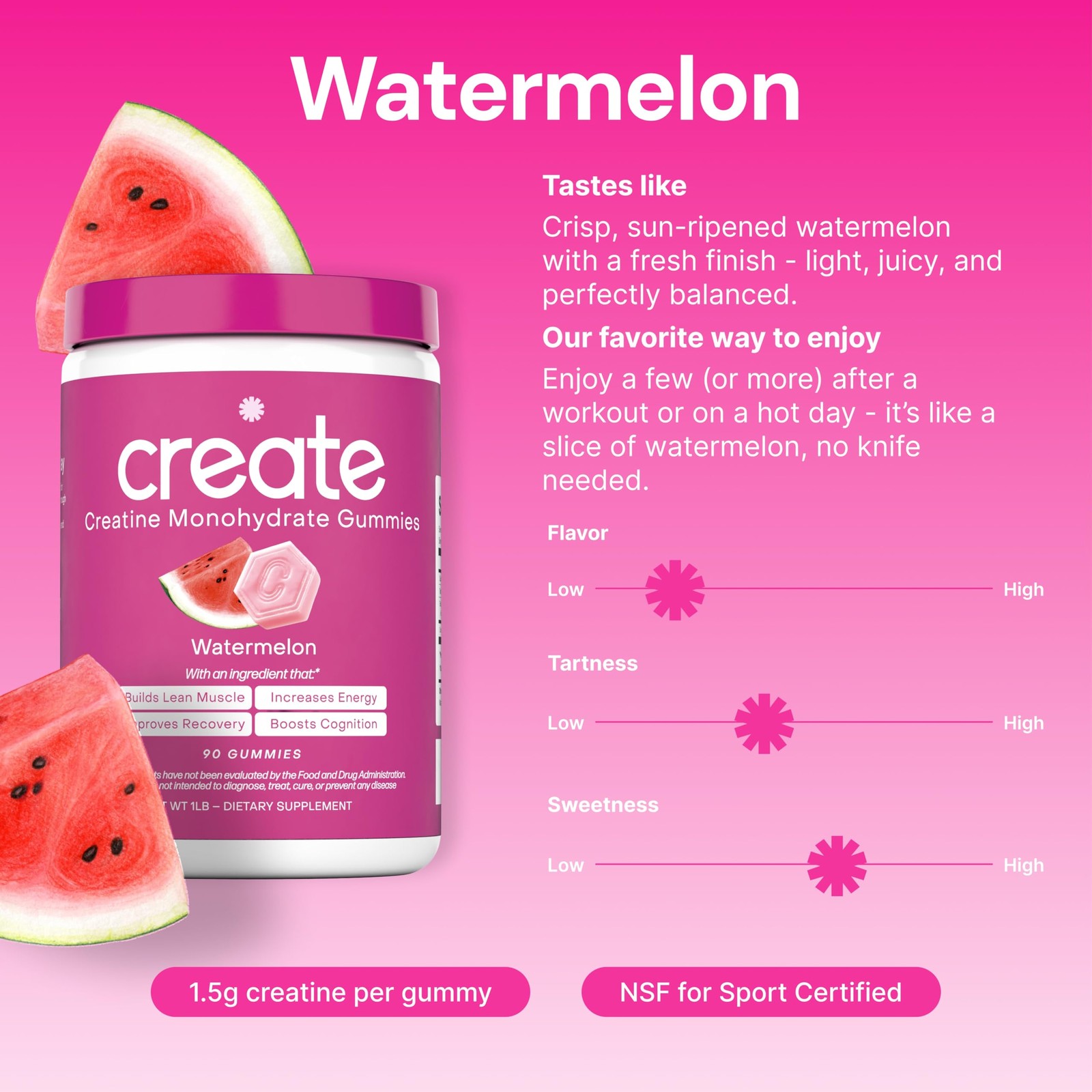 Create Creatine Gummies 90ct 1.5g Vegan Gluten-Free Focus Strength Endurance