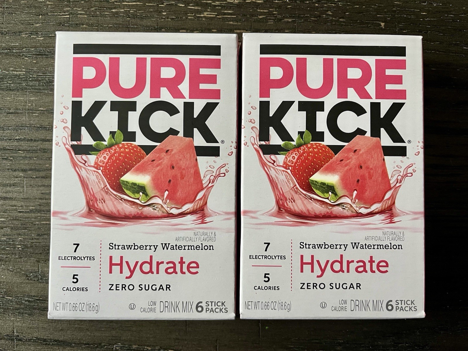 TWO Boxes of Pure Kick Hydrate Strawberry Watermelon Drink Mix Zero Sugar 6pk