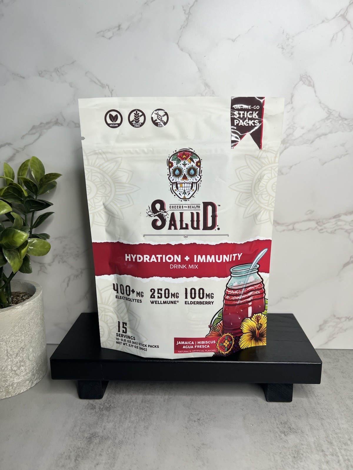 Salud Hydration + Immunity Electrolyte Drink Mix Jamaica 15 Sticks Exp 11/27
