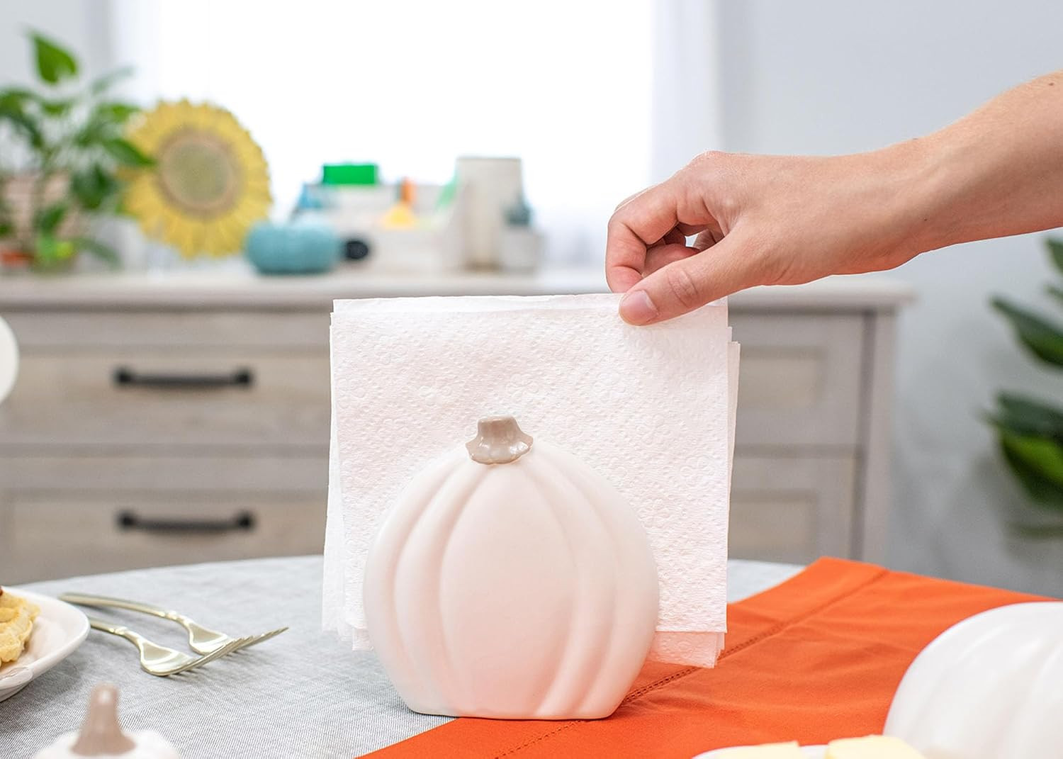 Nat & Jules Pumpkin Shaped Standard Size Ceramic Napkin Holder: Perfect for Your
