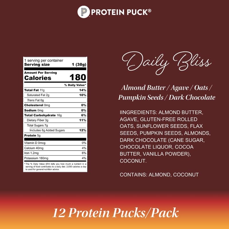 (Pack of 16) Protein Puck Daily Bliss Almond Chocolate Protein Bar 2.25 Oz