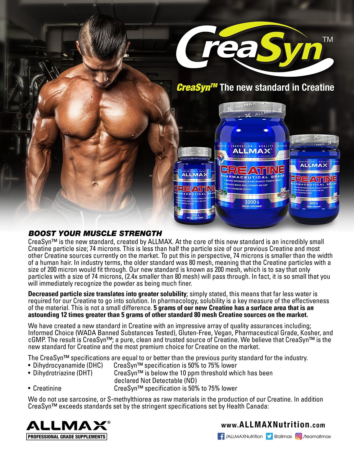 ALLMAX Creatine Monohydrate Powder, 2.2 Pound (Pack of 1), No Color
