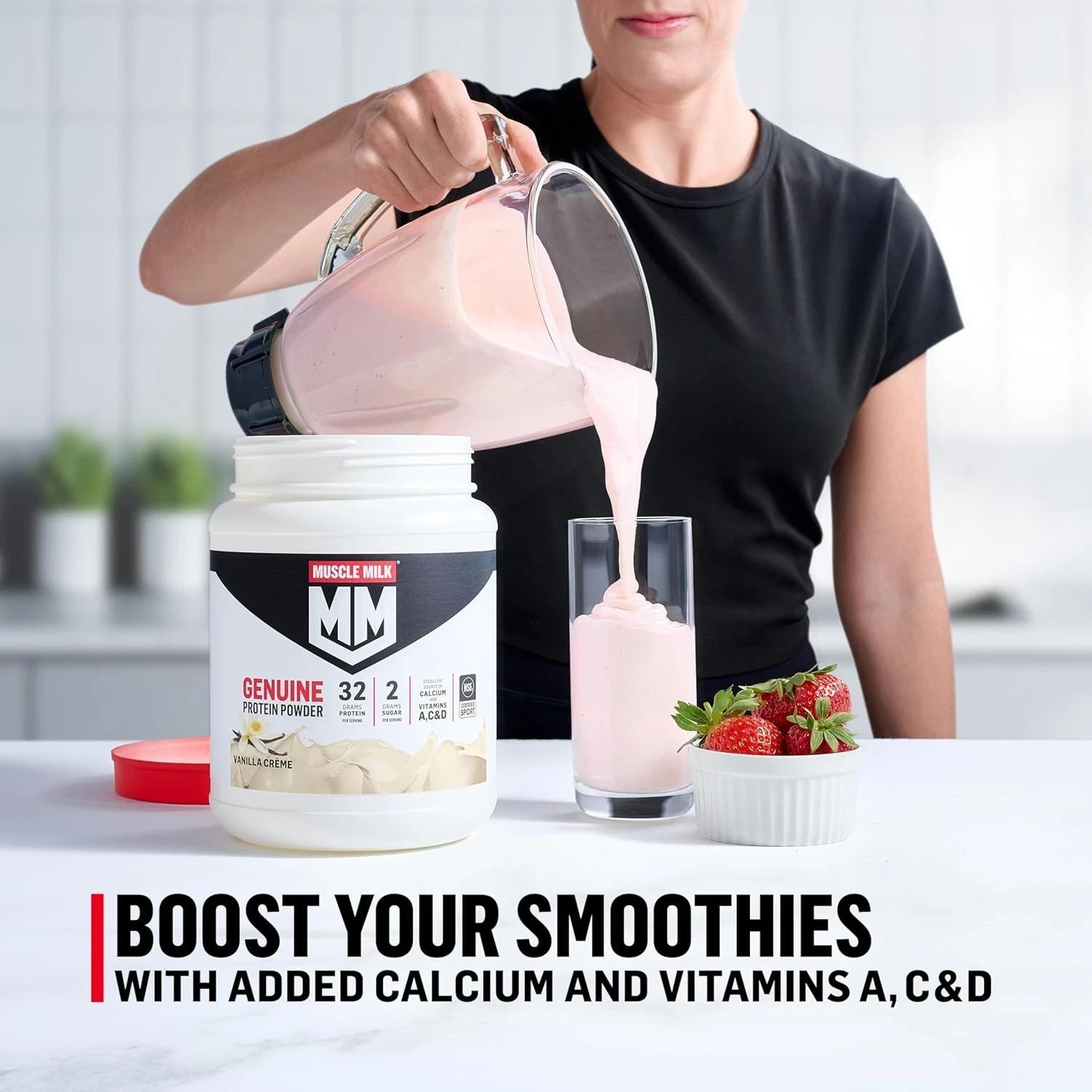 Muscle Milk Genuine Protein Powder Strawberries Crème 32G Protein 30.9oz 1.93 LB