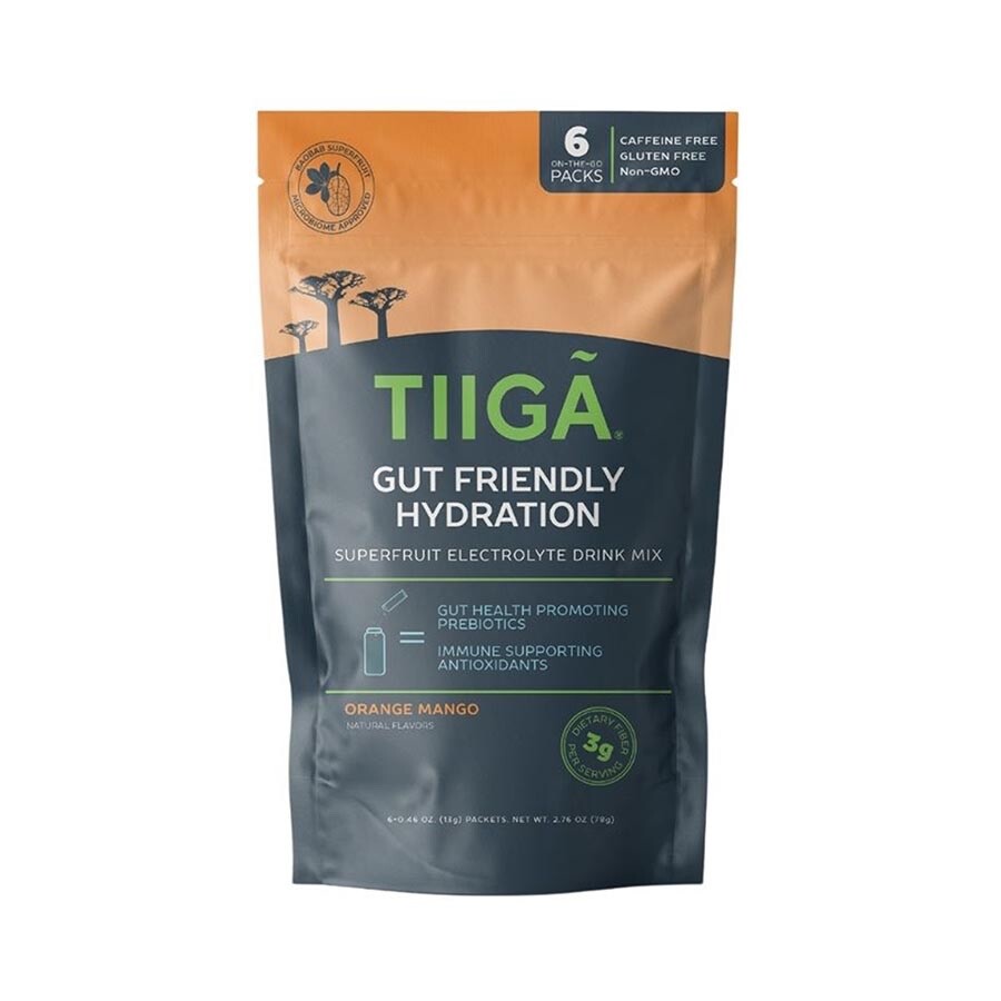 TIIGA Hydration Energy Drink Prebiotics Electrolytes Gut Health MANGO ORANGE 6pk