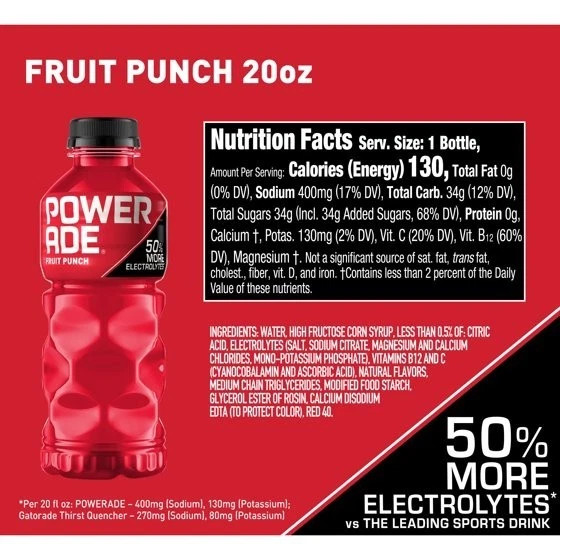 POWERADE Fruit Punch Electrolyte Sports Drink Bottles, 20 fl oz, 8 PackPOWERADE
