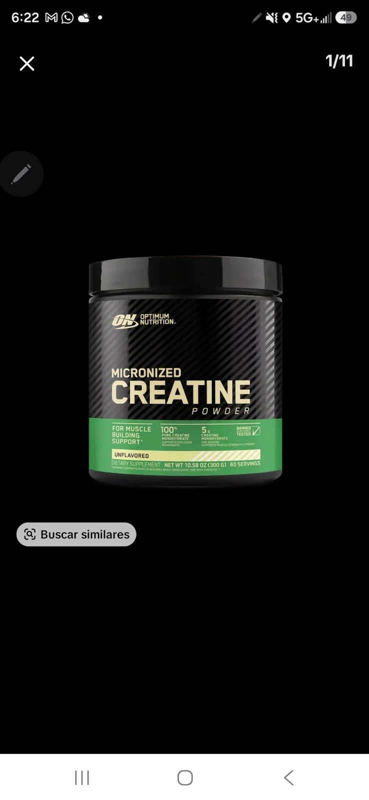 Optimum Nutrition Micronized Creatine Monohydrate Powder, Unflavored 10.58 oz