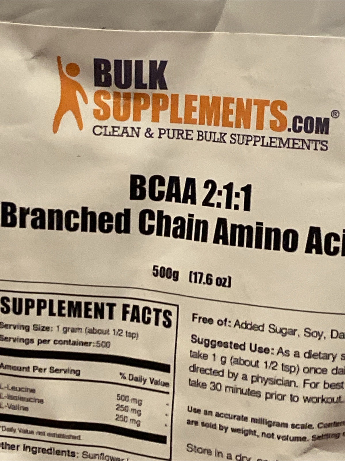 BulkSupplements BCAA 2:1:1 Powder 500g 17.6oz