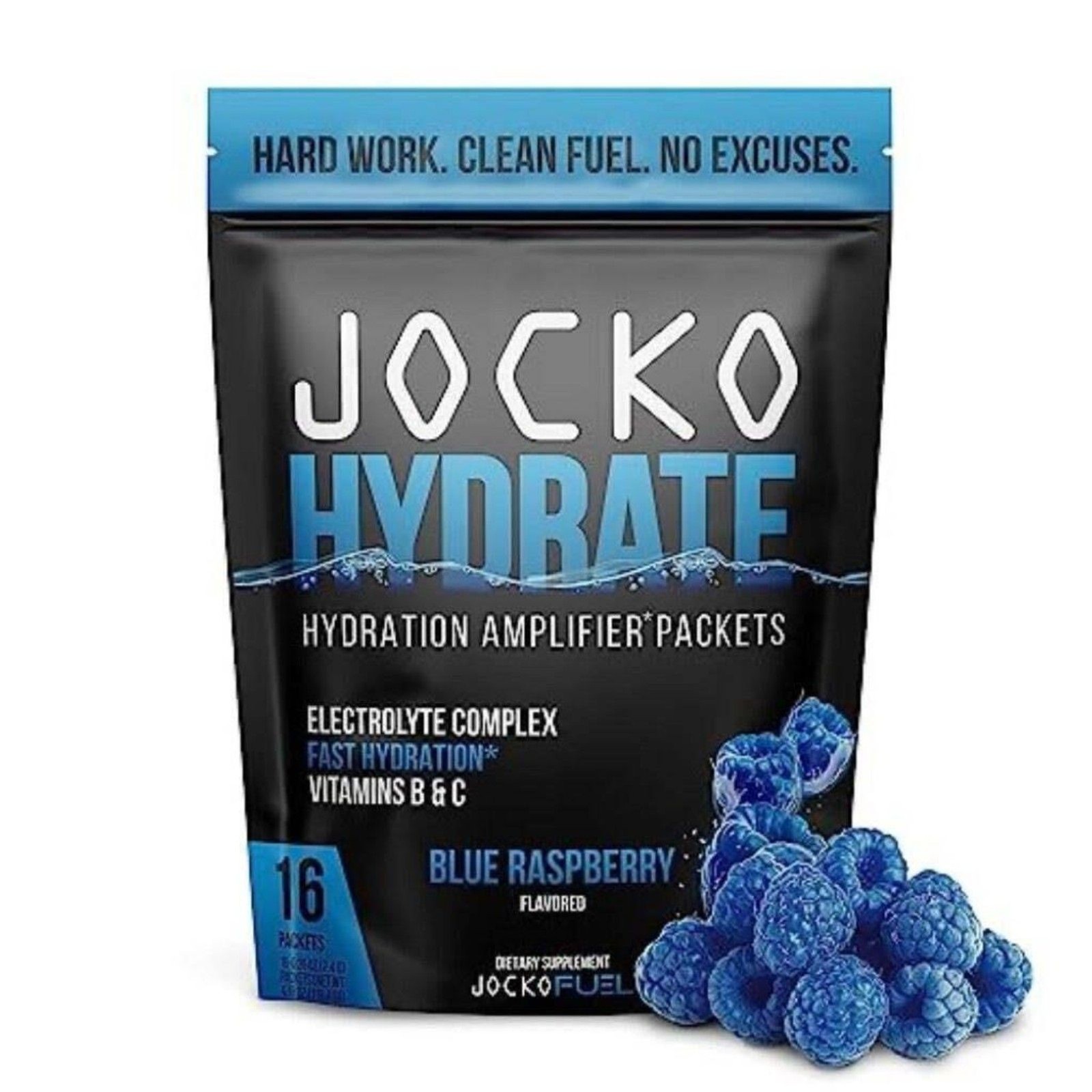 Jocko Hydrate Sticks Electrolyte Drink Mix Blue Raspberry-16 Pk