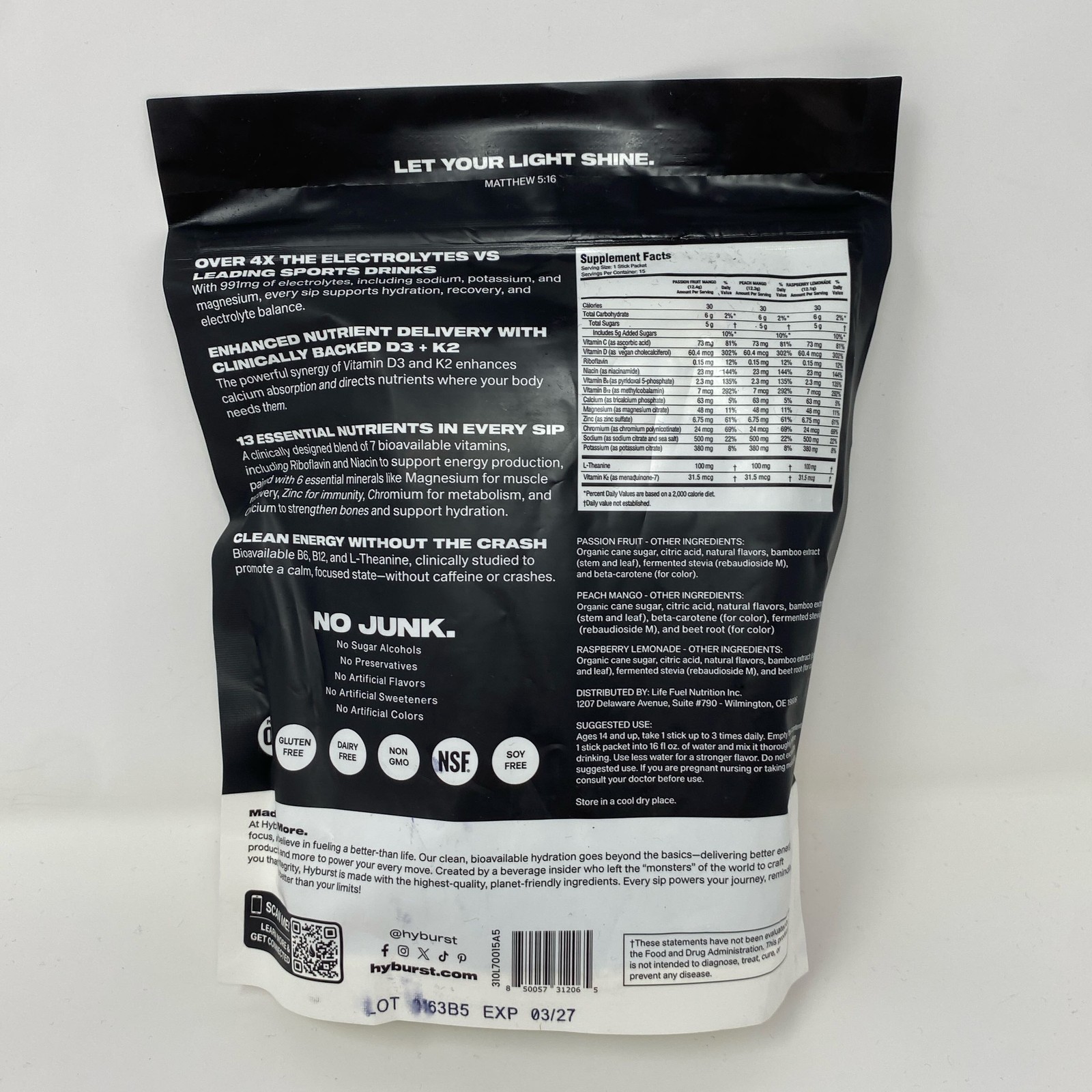 HyBurst Better Than Water Electrolyte Mix Variety Pack 15ct