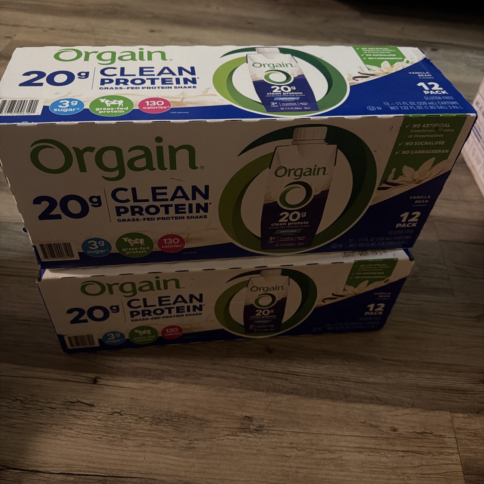 Orgain 20g Clean Protein Grass-Fed Protein Shake, Vanilla Bean 2 Pack Of 12