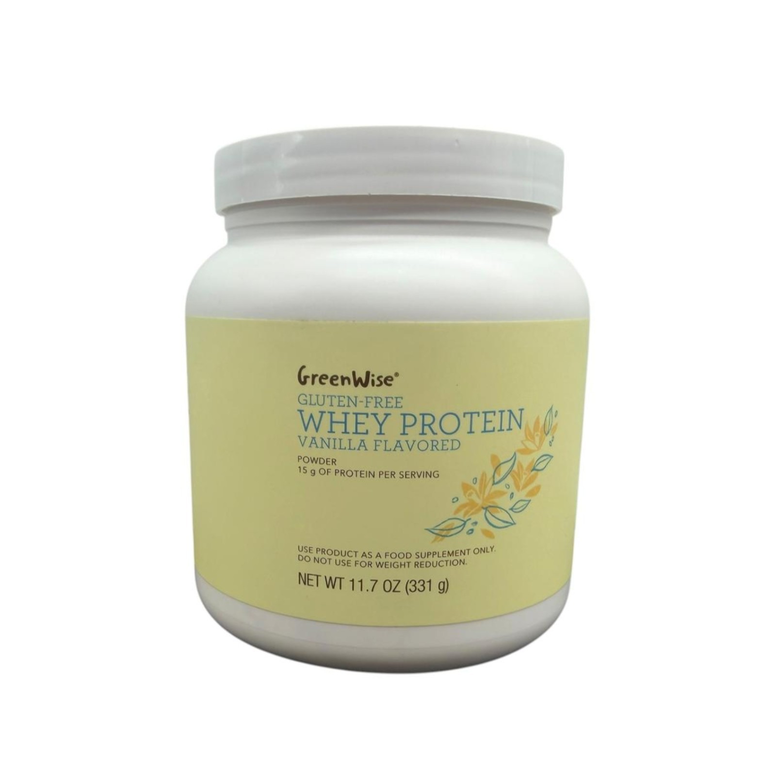 GreenWise Whey Protein Powder Vanilla Gluten Free 11.7 oz 15 g Protein Exp 11/27