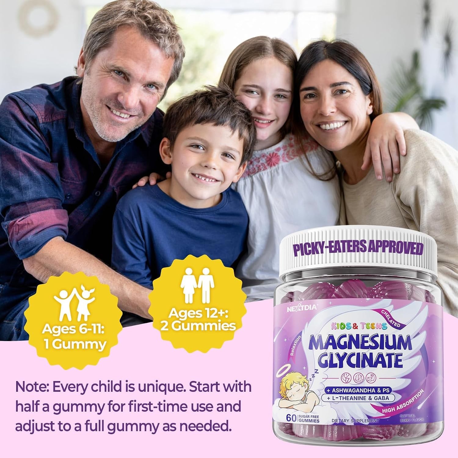 NextDia Magnesium Glycinate Gummies for Teens & Kids | High Absorption Chelated