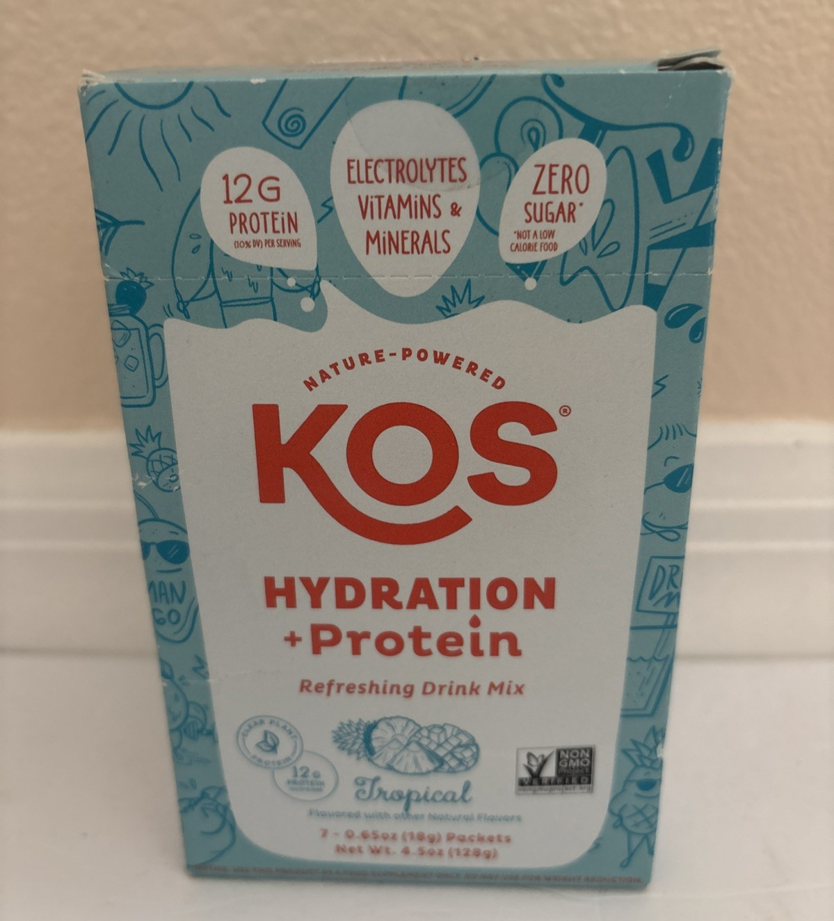 Kos Hydration Protein Nature Powered Drink Mix Tropical Electrolytes 7 Packets