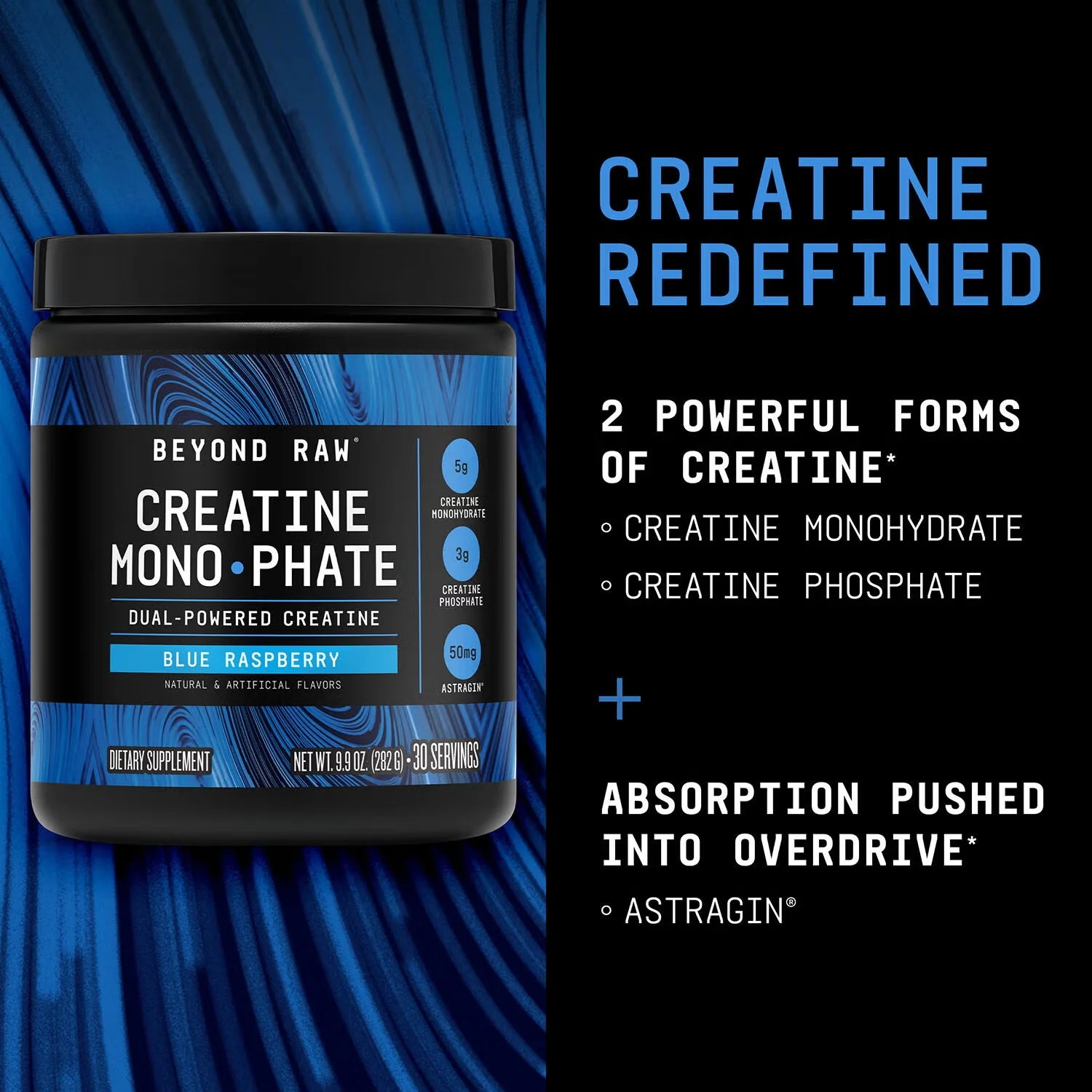 GNC Creatine Monophate, Blue Raspberry, 9.9 Oz, 30 Servings