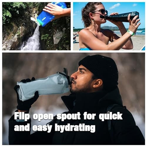 Vapur Eclipse Flexible Water Bottle – with Carabiner, 1 Liter (33 oz) – 2 Pack –
