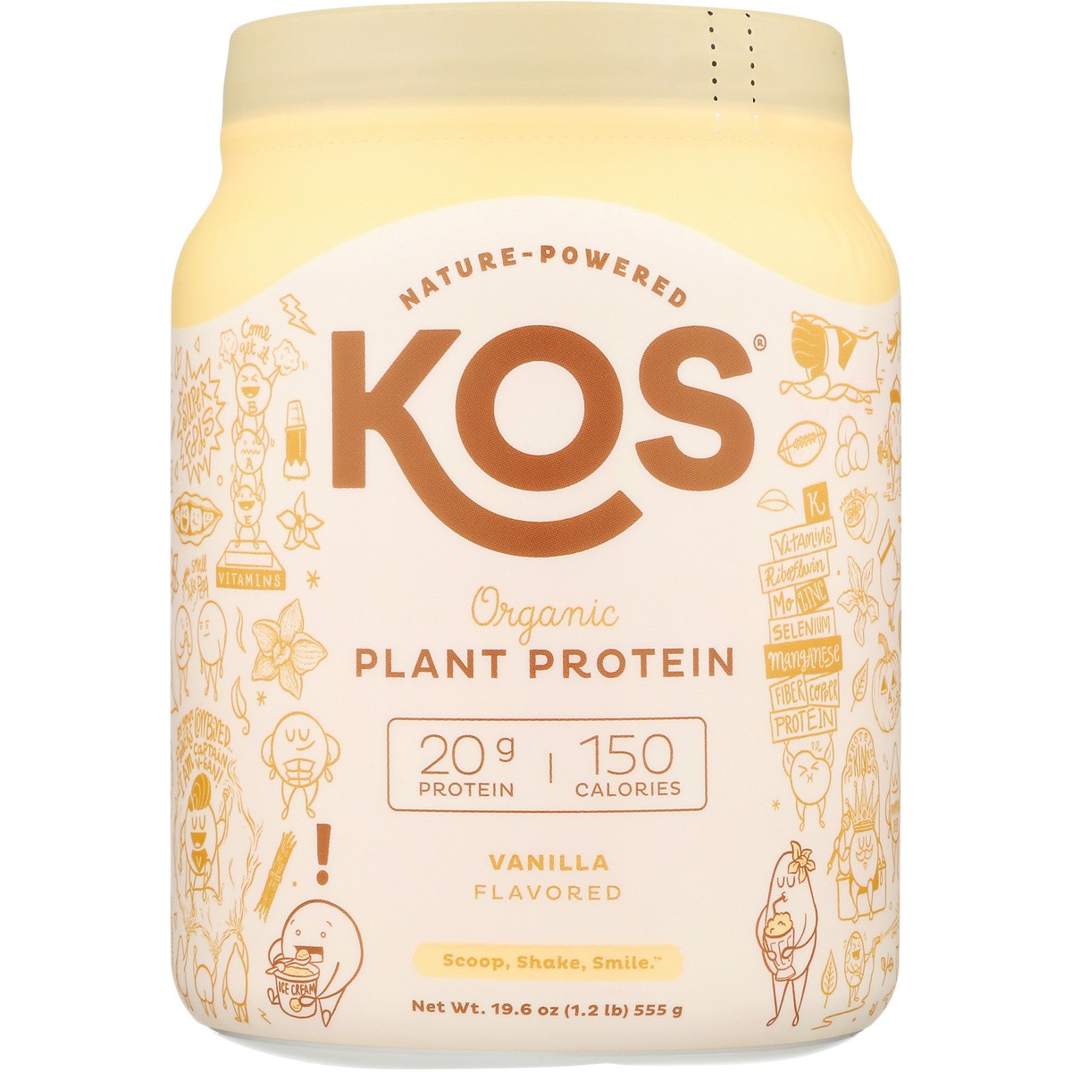 Kos Natural Powered Organic Plant Protein Powder Vanilla 19.6 Oz 1 Pack