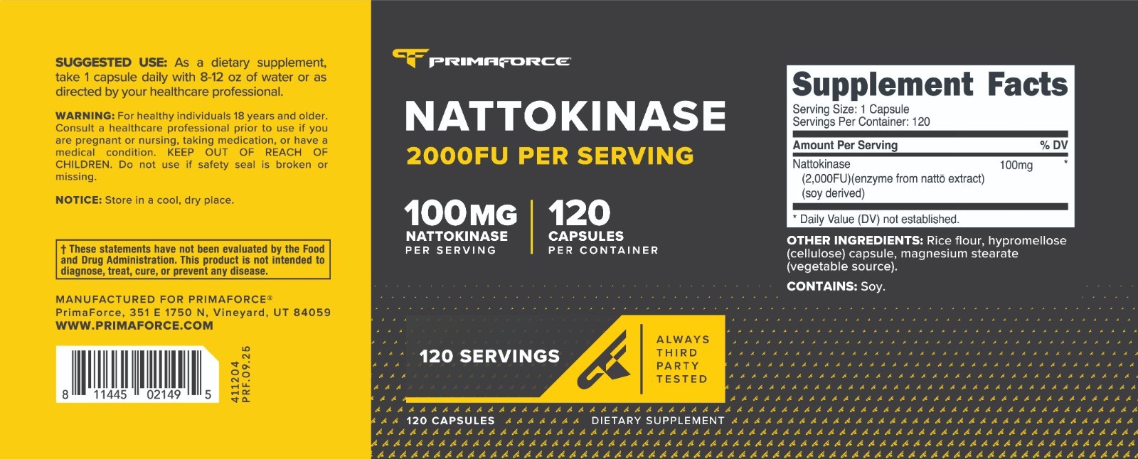 Primaforce Nattokinase (100mg) 2000 FU Per Serving, 120 Capsules