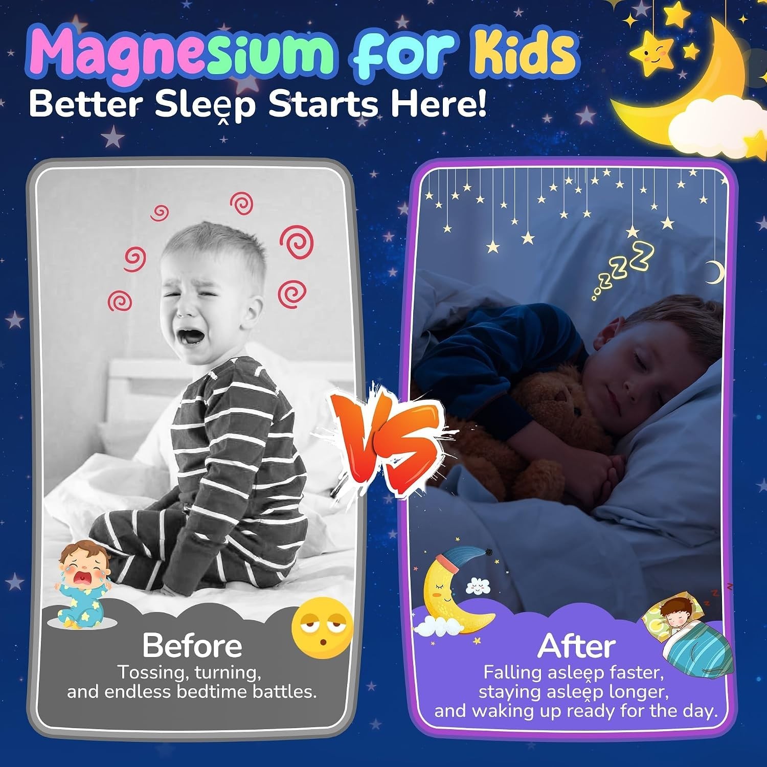 Kids Glycinate Magnesium Gummies + Calcium + Omega 3 – Melatonin Free Kids Sleep