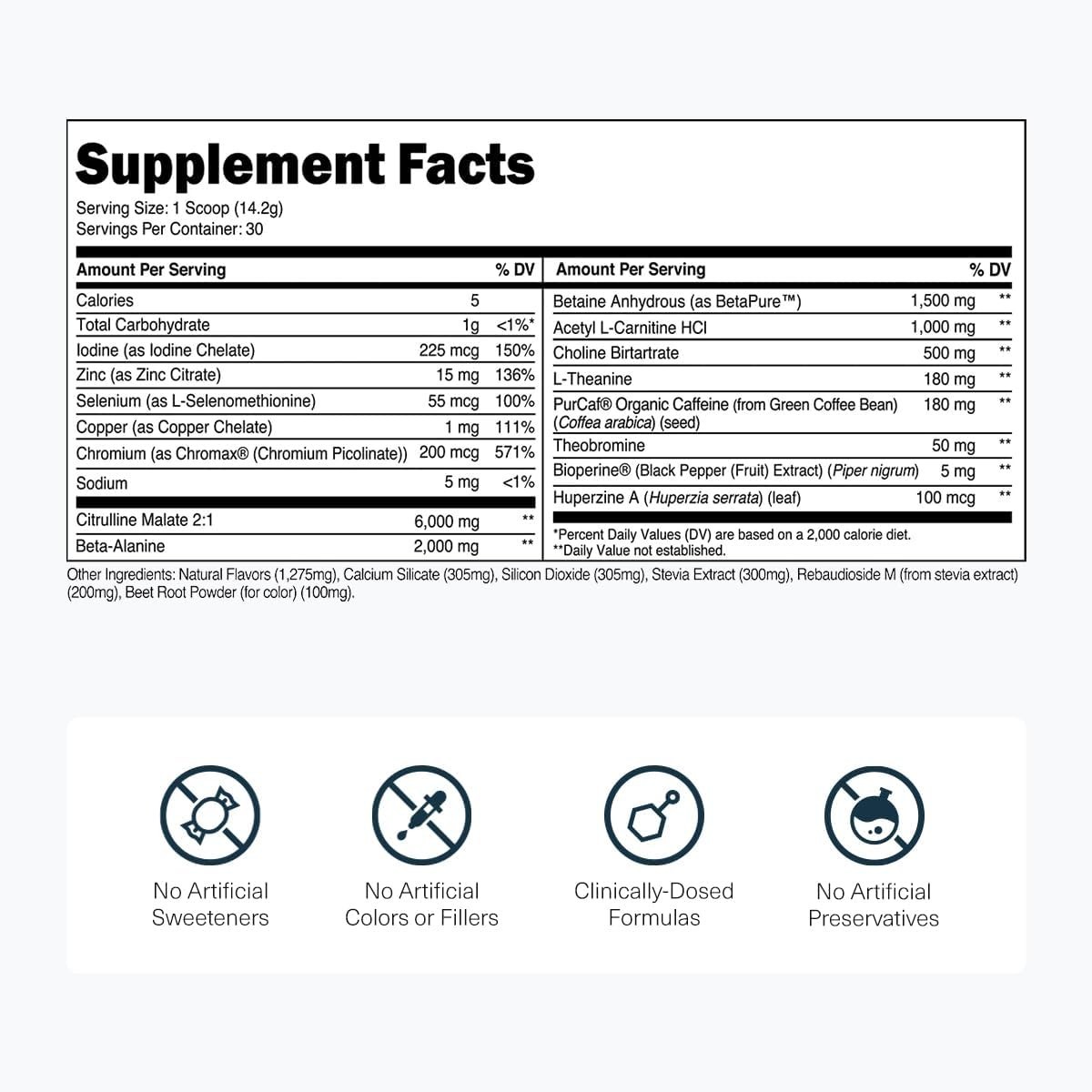 Cognitive Enhancer and Energy Booster Pre-Workout Powder – 30 Servings Canister