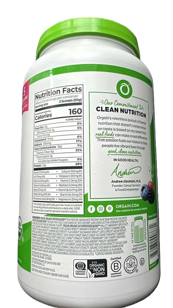 Orgain Organic Protein & Superfoods Protein Powder, Chocolate Fudge 2.64 lbs